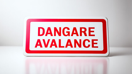 Bright red and white warning sign. It reads 'DANGERE AVALANCE' in red block letters, framed by a thick red border. Clear warning about the risks of avalanches in the area.