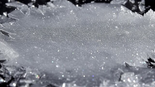 Realistic ice crystals freezing and spreading rapidly on black background for winter VFX overlay