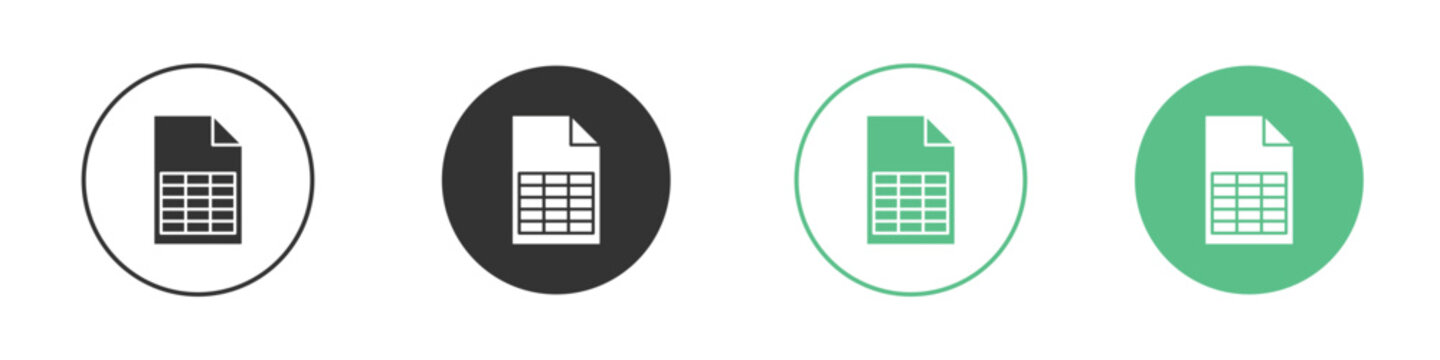 Spreadsheet icons silhouettes set isolated pack