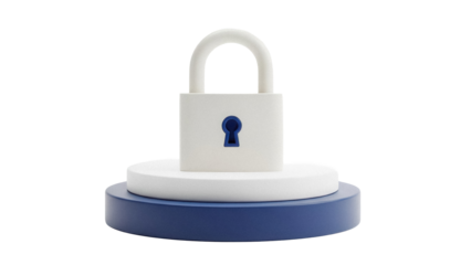 Padlock PNG isolated on transparent background, security lock on a pedestal for product display and presentation