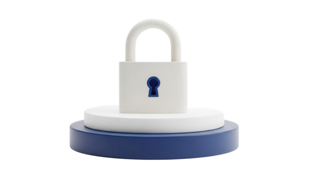 Padlock PNG isolated on transparent background, security lock on a pedestal for product display and presentation
