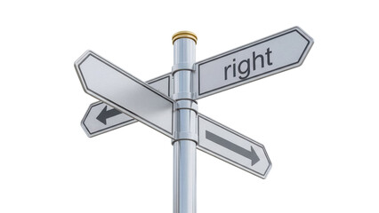 Directional signpost with right arrow isolated PNG, navigation concept for travel and decision making on transparent background