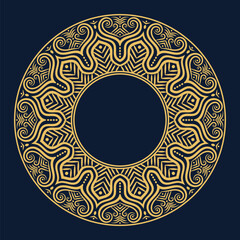 Ornate Golden Circular Frame with Intricate Swirling Patterns Against a Dark Background