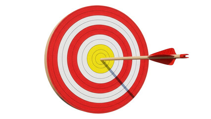 Red and yellow target with arrow isolated PNG, bullseye for archery and games on transparent background, achieving goals © PICSPRO