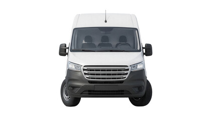Modern white delivery van isolated PNG on transparent background, commercial vehicle for transportation and logistics