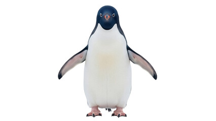 Adelie penguin standing isolated PNG on transparent background, Antarctic bird with black head and white belly for wildlife and nature projects