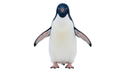 Adelie penguin standing isolated PNG on transparent background, Antarctic bird with black head and white belly for wildlife and nature projects