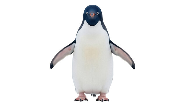 Adelie penguin standing isolated PNG on transparent background, Antarctic bird with black head and white belly for wildlife and nature projects