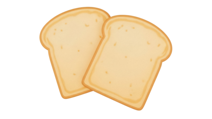 Two slices of bread PNG isolated on transparent background, breakfast staple for toast and sandwiches, bakery product