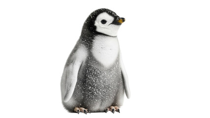 Adorable emperor penguin chick isolated PNG, fluffy baby bird on transparent background for wildlife and nature designs