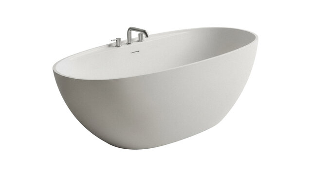 Modern freestanding bathtub isolated PNG, contemporary bathroom fixture with chrome faucet on transparent background for interior design mockups - Powered by Adobe