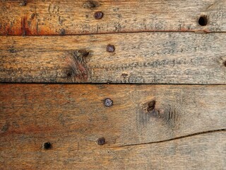 Rustic Weathered Wood Planks Texture with Vintage Rusty Nails and Natural Grain Pattern