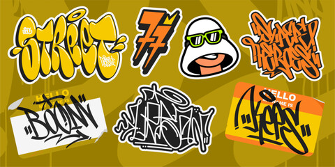 Abstract Urban Graffiti Style Stickers With Some Street Art Lettering Template