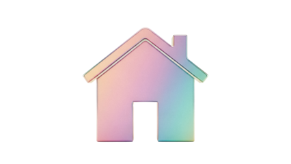 Iridescent house icon isolated PNG on transparent background, holographic home symbol for real estate and mortgage design