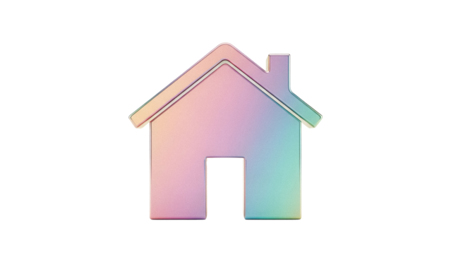 Iridescent house icon isolated PNG on transparent background, holographic home symbol for real estate and mortgage design