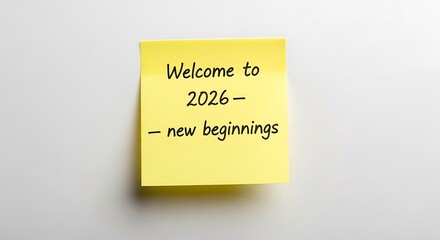 Yellow sticky note with welcome to new beginnings text