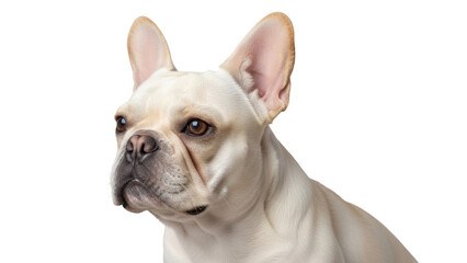Cream French Bulldog headshot isolated PNG, adorable fawn-colored dog portrait on transparent background, cute pet photography for design projects
