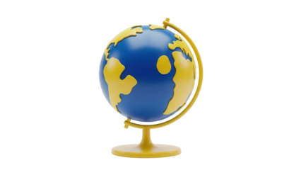 Blue and yellow globe isolated PNG on transparent background, educational geography tool for learning and teaching