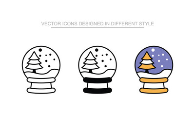 Snow Globe icon set in different style with white background illustration