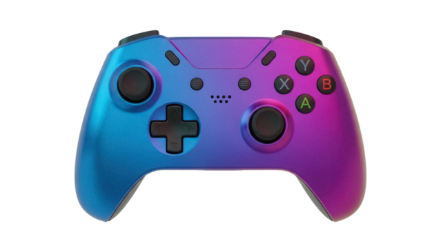 Gradient gaming controller PNG isolated on transparent background, modern gamepad for video games and console entertainment