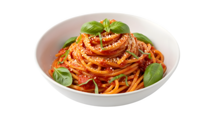 Red sauce pasta bowl, isolated on white or transparent background. PNG