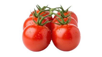 Fresh vine tomatoes PNG isolated on transparent background, vibrant red cherry tomatoes with green stems for healthy eating concepts