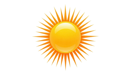 Radiant sun PNG isolated on transparent background, bright yellow and orange solar symbol for summer and energy concepts