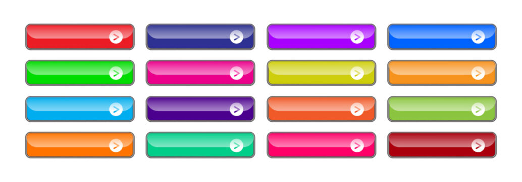 Modern Glossy Web Buttons Set - Colorful Rounded UI Elements Vector, Editable AI file