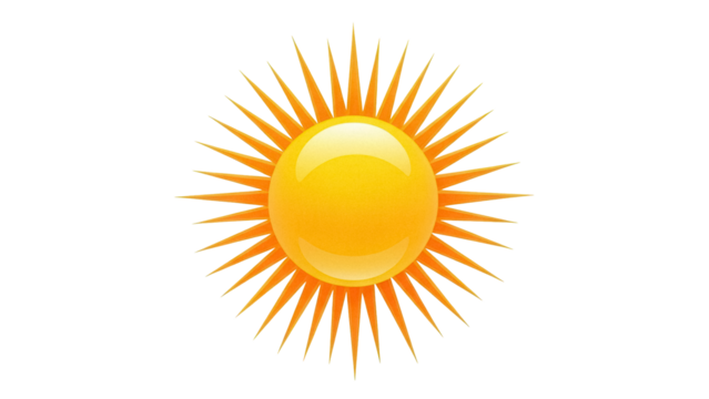 Radiant sun PNG isolated on transparent background, bright yellow and orange solar symbol for summer and energy concepts