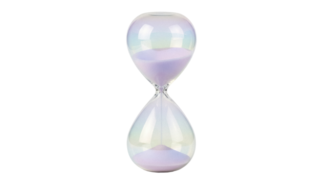 Elegant iridescent hourglass PNG isolated on transparent background, time management concept for deadlines and productivity