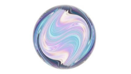 Swirling iridescent sphere PNG isolated on transparent background, abstract orb with pastel colors for graphic design and decoration