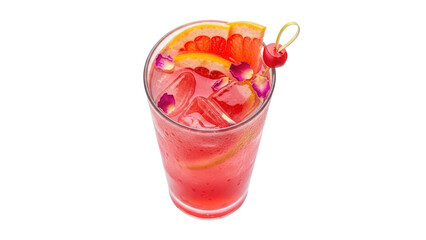 Refreshing pink grapefruit cocktail with cherry garnish isolated PNG, summer drink for party and bar menu on transparent background
