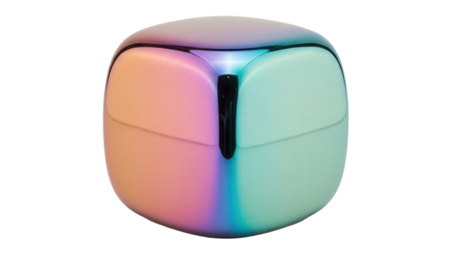 Iridescent cube isolated PNG on transparent background, colorful geometric shape with rainbow gradient for modern design and decoration