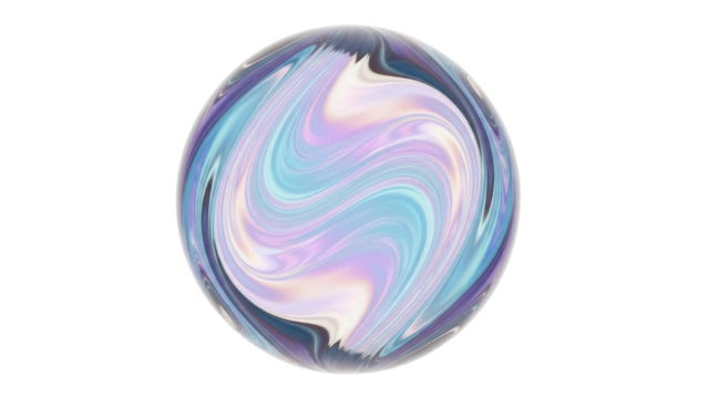 Swirling iridescent sphere PNG isolated on transparent background, abstract orb with pastel colors for graphic design and decoration