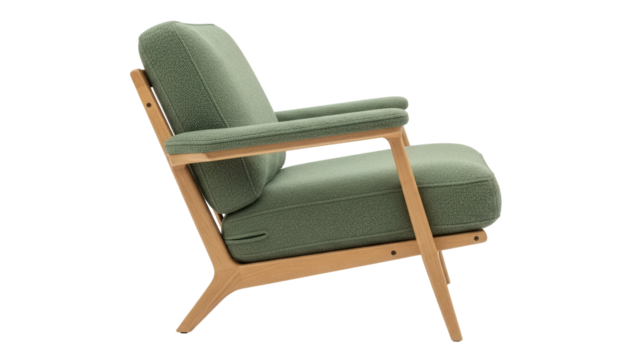 Stylish green armchair PNG isolated on transparent background, mid-century modern furniture for living room and home decor, comfortable seat - Powered by Adobe