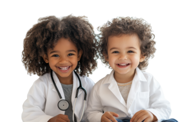 Smiling Kids in Doctor Costumes on Transparent Background