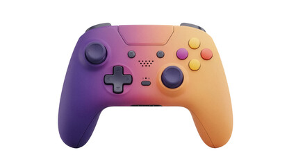 Gradient purple and orange gamepad isolated PNG, wireless controller for gaming console on transparent background, modern design