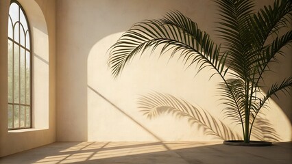Soft Palm Leaf Shadow on Warm Cream Wall