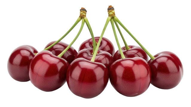 Pile of ripe red cherries isolated PNG, fresh fruit on transparent background, sweet summer snack, healthy eating, antioxidant-rich food - Powered by Adobe