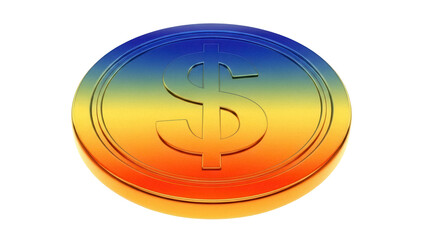 Gold dollar coin PNG isolated on transparent background, currency symbol with gradient effect for finance and investment concepts