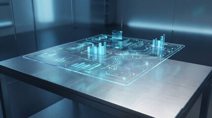 Futuristic Holographic Digital Interface on a High-Tech Table