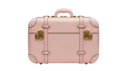 Pink vintage suitcase isolated PNG, retro luggage with gold accents for travel and fashion design on transparent background
