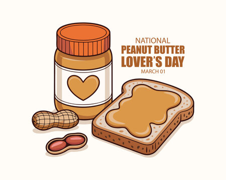 National Peanut Butter Lover's Day vector. Toasted bread with peanut butter icon. Peanut butter jar and spread bread vector. Peanut butter sandwich illustration. March 1. Important day