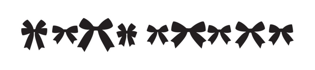 Set of black bow silhouettes vector illustration decorative elements isolated on white background for design projects