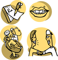 Dentist Working on Patient Vector Icons Set for Dental Care