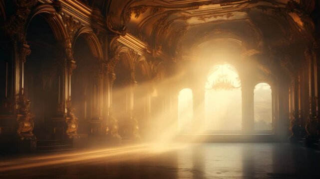 Luxury ancient interior with warm sunlight  