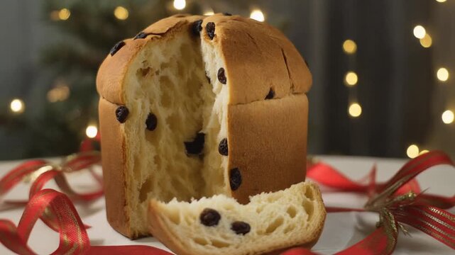 Ein hoher, goldbraun gebackener Panettone