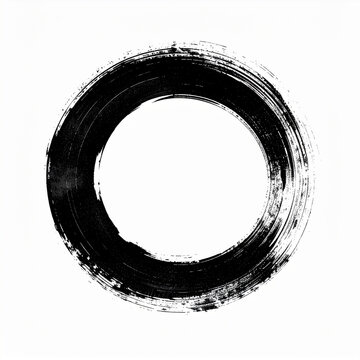 Hand-drawn Japanese Enso zen circle, painted with black ink brushstroke, isolated on white.