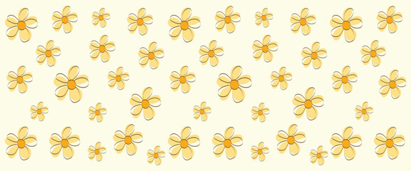 Yellow flower pattern on a light yellow background with varying sizes and random placement design vector