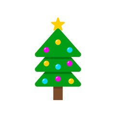 Fototapeta premium Christmas Tree Icon with Ball and Star. Holiday Decorative. Vector Illustration
